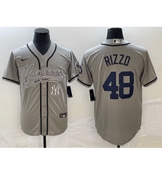 Men New York Yankees 48 Anthony Rizzo Gray With Patch Cool Base Stitched Baseball Jersey Men New York Yankees 48 Anthony Rizzo Gray With Patch Cool Base Stitched Baseball Jersey