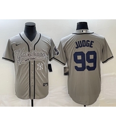 Men New York Yankees 99 Aaron Judge Gray With Patch Cool Base Stitched Baseball Jersey Men New York Yankees 99 Aaron Judge Gray With Patch Cool Base Stitched Baseball Jersey