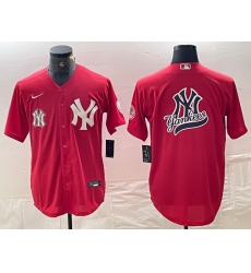 Men New York Yankees Big Logo Red Cool Base Stitched Baseball Jersey Men New York Yankees Big Logo Red Cool Base Stitched Baseball Jersey