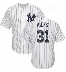 Mens Majestic New York Yankees 31 Aaron Hicks Authentic White Team Logo Fashion MLB Jersey Mens Majestic New York Yankees 31 Aaron Hicks Authentic White Team Logo Fashion MLB Jersey