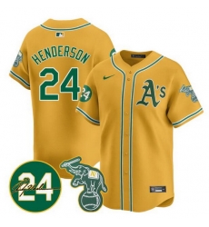Men Oakland Athletics 24 Ricky Henderson Yellow 2024 Limited With Patch Stitched Jersey Men Oakland Athletics 24 Ricky Henderson Yellow 2024 Limited With Patch Stitched Jersey