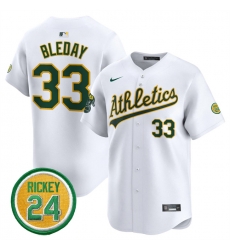 Men Oakland Athletics 33 JJ Bleday White 2024 Home Limited With Rickey Henderson Patch Stitched Jersey Men Oakland Athletics 33 JJ Bleday White 2024 Home Limited With Rickey Henderson Patch Stitched Jersey