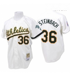 Mens Mitchell and Ness Oakland Athletics 36 Terry Steinbach Replica White Throwback MLB Jersey Mens Mitchell and Ness Oakland Athletics 36 Terry Steinbach Replica White Throwback MLB Jersey