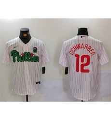 Men Philadelphia Phillies 12 Kyle Schwarber White Green Cool Base Stitched Jersey Men Philadelphia Phillies 12 Kyle Schwarber White Green Cool Base Stitched Jersey