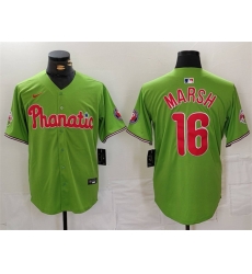 Men Philadelphia Phillies 16 Brandon Marsh Green With Patch Stitched Jersey Men Philadelphia Phillies 16 Brandon Marsh Green With Patch Stitched Jersey