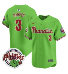 Men Philadelphia Phillies 3 Bryce Harper Green With Patch Stitched Jersey Men Philadelphia Phillies 3 Bryce Harper Green With Patch Stitched Jersey
