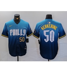 Men Philadelphia Phillies 50 Orion Kerkering Blue 2024 City Connect Limited Stitched Jersey 2 Men Philadelphia Phillies 50 Orion Kerkering Blue 2024 City Connect Limited Stitched Jersey 2