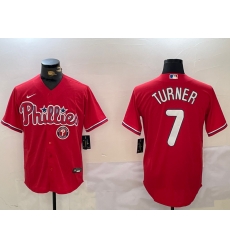 Men Philadelphia Phillies 7 Trea Turner Red Cool Base Stitched Jersey Men Philadelphia Phillies 7 Trea Turner Red Cool Base Stitched Jersey