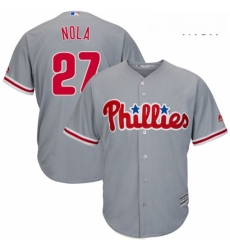 Mens Majestic Philadelphia Phillies 27 Aaron Nola Replica Grey Road Cool Base MLB Jersey Mens Majestic Philadelphia Phillies 27 Aaron Nola Replica Grey Road Cool Base MLB Jersey