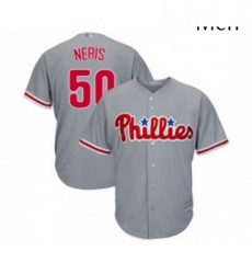 Mens Philadelphia Phillies 50 Hector Neris Replica Grey Road Cool Base Baseball Jersey Mens Philadelphia Phillies 50 Hector Neris Replica Grey Road Cool Base Baseball Jersey