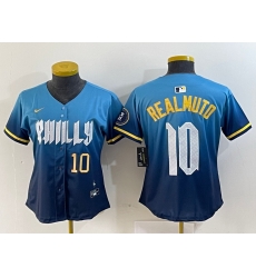 Women Philadelphia Phillies 10 J T Realmuto Blue 2024 City Connect Limited Stitched Baseball Jersey 5 Women Philadelphia Phillies 10 J T Realmuto Blue 2024 City Connect Limited Stitched Baseball Jersey 5
