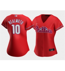 Women Philadelphia Phillies 10 J T Realmuto Red Stitched Baseball Jersey Women Philadelphia Phillies 10 J T Realmuto Red Stitched Baseball Jersey