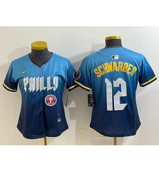 Women Philadelphia Phillies 12 Kyle Schwarber Blue 2024 City Connect Limited Stitched Jersey 7 Women Philadelphia Phillies 12 Kyle Schwarber Blue 2024 City Connect Limited Stitched Jersey 7