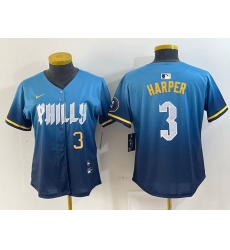 Women Philadelphia Phillies 3 Bryce Harper Blue 2024 City Connect Limited Stitched Jersey Women Philadelphia Phillies 3 Bryce Harper Blue 2024 City Connect Limited Stitched Jersey