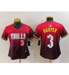 Women Philadelphia Phillies 3 Bryce Harper Red 2024 City Connect Limited Stitched Baseball Jersey 5 Women Philadelphia Phillies 3 Bryce Harper Red 2024 City Connect Limited Stitched Baseball Jersey 5