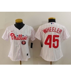Women Philadelphia Phillies 45 Zack Wheeler White Stitched Baseball Jersey 1 Women Philadelphia Phillies 45 Zack Wheeler White Stitched Baseball Jersey 1