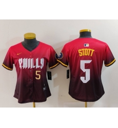 Women Philadelphia Phillies 5 Bryson Stott Red 2024 City Connect Limited Stitched Baseball Jersey 2 Women Philadelphia Phillies 5 Bryson Stott Red 2024 City Connect Limited Stitched Baseball Jersey 2