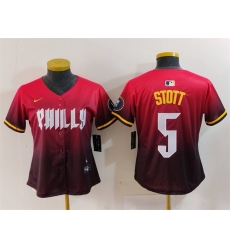 Women Philadelphia Phillies 5 Bryson Stott Red 2024 City Connect Limited Stitched Baseball Jersey Women Philadelphia Phillies 5 Bryson Stott Red 2024 City Connect Limited Stitched Baseball Jersey