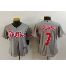 Women Philadelphia Phillies 7 Trea Turner Grey Cool Base Stitched Baseball Jersey Women Philadelphia Phillies 7 Trea Turner Grey Cool Base Stitched Baseball Jersey