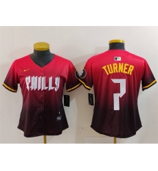 Women Philadelphia Phillies 7 Trea Turner Red 2024 City Connect Limited Stitched Baseball Jersey Women Philadelphia Phillies 7 Trea Turner Red 2024 City Connect Limited Stitched Baseball Jersey