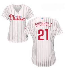 Womens Majestic Philadelphia Phillies 21 Clay Buchholz Replica WhiteRed Strip Home Cool Base MLB Jersey Womens Majestic Philadelphia Phillies 21 Clay Buchholz Replica WhiteRed Strip Home Cool Base MLB Jersey
