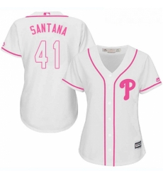 Womens Majestic Philadelphia Phillies 41 Carlos Santana Authentic White Fashion Cool Base MLB Jersey Womens Majestic Philadelphia Phillies 41 Carlos Santana Authentic White Fashion Cool Base MLB Jersey