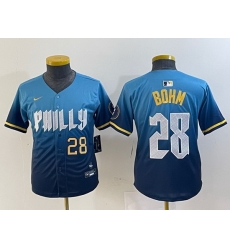 Youth Philadelphia Phillies 28 Alec Bohm Blue 2024 City Connect Limited Stitched Baseball Jersey 5 Youth Philadelphia Phillies 28 Alec Bohm Blue 2024 City Connect Limited Stitched Baseball Jersey 5