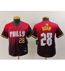 Youth Philadelphia Phillies 28 Alec Bohm Red 2024 City Connect Limited Stitched Baseball Jersey 2 Youth Philadelphia Phillies 28 Alec Bohm Red 2024 City Connect Limited Stitched Baseball Jersey 2