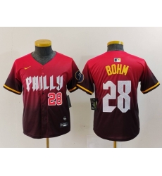 Youth Philadelphia Phillies 28 Alec Bohm Red 2024 City Connect Limited Stitched Baseball Jersey 5 Youth Philadelphia Phillies 28 Alec Bohm Red 2024 City Connect Limited Stitched Baseball Jersey 5