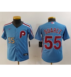 Youth Philadelphia Phillies 55 Ranger Suarez Blue Cool Base Stitched Baseball Jersey 9 Youth Philadelphia Phillies 55 Ranger Suarez Blue Cool Base Stitched Baseball Jersey 9