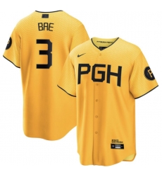 Men Pittsburgh Pirates Ji Hwan Bae #3 Gold 2023 City Connect Flex Base Stitched Jersey Men Pittsburgh Pirates Ji Hwan Bae #3 Gold 2023 City Connect Flex Base Stitched Jersey