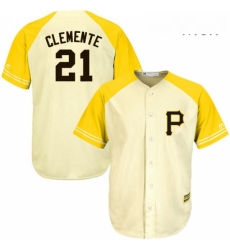 Mens Majestic Pittsburgh Pirates 21 Roberto Clemente Authentic CreamGold Exclusive Cool Base MLB Jersey Mens Majestic Pittsburgh Pirates 21 Roberto Clemente Authentic CreamGold Exclusive Cool Base MLB Jersey