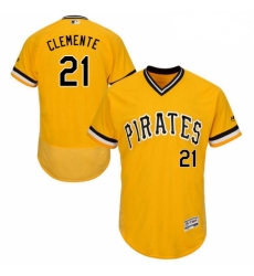 Mens Majestic Pittsburgh Pirates 21 Roberto Clemente Gold Alternate Flex Base Authentic Collection MLB Jersey Mens Majestic Pittsburgh Pirates 21 Roberto Clemente Gold Alternate Flex Base Authentic Collection MLB Jersey