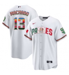 Men San Diego Padres 13 Manny Machado Mexico White Cool Base Stitched Baseball Jersey Men San Diego Padres 13 Manny Machado Mexico White Cool Base Stitched Baseball Jersey