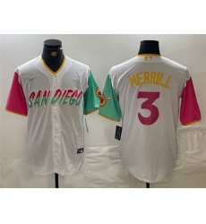 Men San Diego Padres 3 Jackson Merrill White City Connect Cool Base Stitched Baseball Jersey Men San Diego Padres 3 Jackson Merrill White City Connect Cool Base Stitched Baseball Jersey
