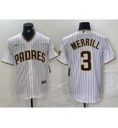 Men San Diego Padres 3 Jackson Merrill White Cool Base Stitched Baseball Jersey Men San Diego Padres 3 Jackson Merrill White Cool Base Stitched Baseball Jersey