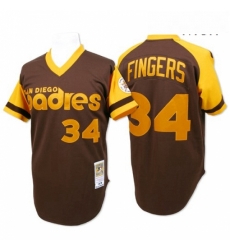Mens Mitchell and Ness San Diego Padres 34 Rollie Fingers Replica Brown Throwback MLB Jersey Mens Mitchell and Ness San Diego Padres 34 Rollie Fingers Replica Brown Throwback MLB Jersey