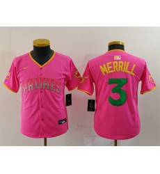 Youth San Diego Padres 3 Jackson Merrill Pink Stitched Baseball Jersey Youth San Diego Padres 3 Jackson Merrill Pink Stitched Baseball Jersey