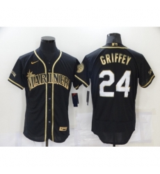 Men Seattle Mariners 24 Ken Griffey Authentic Black Gold Elite Fashion Baseball Jersey Men Seattle Mariners 24 Ken Griffey Authentic Black Gold Elite Fashion Baseball Jersey