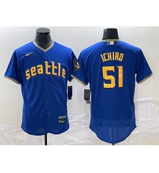 Men Seattle Mariners 51 Ichiro Suzuki Royal 2023 City Connect Flex Base Stitched Jersey Men Seattle Mariners 51 Ichiro Suzuki Royal 2023 City Connect Flex Base Stitched Jersey