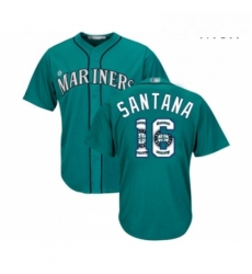 Mens Seattle Mariners 16 Domingo Santana Authentic Teal Green Team Logo Fashion Cool Base Baseball Jersey Mens Seattle Mariners 16 Domingo Santana Authentic Teal Green Team Logo Fashion Cool Base Baseball Jersey