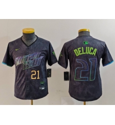Youth Tampa Bay Rays 21 Jonny DeLuca Charcoal 2024 City Connect Limited Stitched Baseball Jersey 3 Youth Tampa Bay Rays 21 Jonny DeLuca Charcoal 2024 City Connect Limited Stitched Baseball Jersey 3
