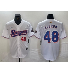 Men Texas Rangers 48 Jacob DeGrom White Gold Cool Base Stitched Baseball Jersey 3 Men Texas Rangers 48 Jacob DeGrom White Gold Cool Base Stitched Baseball Jersey 3