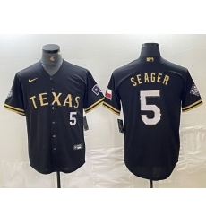 Men Texas Rangers 5 Corey Seager Number Black Gold Cool Base jerseys Men Texas Rangers 5 Corey Seager Number Black Gold Cool Base jerseys