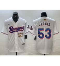 Men Texas Rangers 53 Adolis Garcia Number White 2023 World Series Champions Cool Base Jerseys Men Texas Rangers 53 Adolis Garcia Number White 2023 World Series Champions Cool Base Jerseys