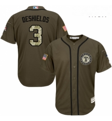 Mens Majestic Texas Rangers 3 Delino DeShields Replica Green Salute to Service MLB Jersey Mens Majestic Texas Rangers 3 Delino DeShields Replica Green Salute to Service MLB Jersey