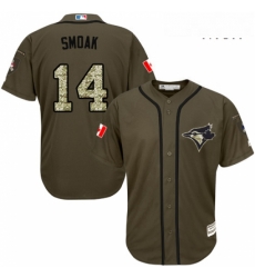 Mens Majestic Toronto Blue Jays 14 Justin Smoak Replica Green Salute to Service MLB Jersey Mens Majestic Toronto Blue Jays 14 Justin Smoak Replica Green Salute to Service MLB Jersey
