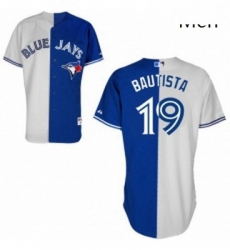 Mens Majestic Toronto Blue Jays 19 Jose Bautista Authentic BlueWhite Split Fashion MLB Jersey Mens Majestic Toronto Blue Jays 19 Jose Bautista Authentic BlueWhite Split Fashion MLB Jersey