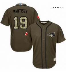 Mens Majestic Toronto Blue Jays 19 Jose Bautista Authentic Green Salute to Service MLB Jersey Mens Majestic Toronto Blue Jays 19 Jose Bautista Authentic Green Salute to Service MLB Jersey