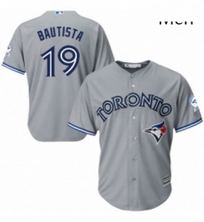 Mens Majestic Toronto Blue Jays 19 Jose Bautista Replica Grey Road 40th Anniversary Patch MLB Jersey Mens Majestic Toronto Blue Jays 19 Jose Bautista Replica Grey Road 40th Anniversary Patch MLB Jersey